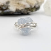 Raw Celestite Ring, Sterling Silver Wire Wrapped Ring