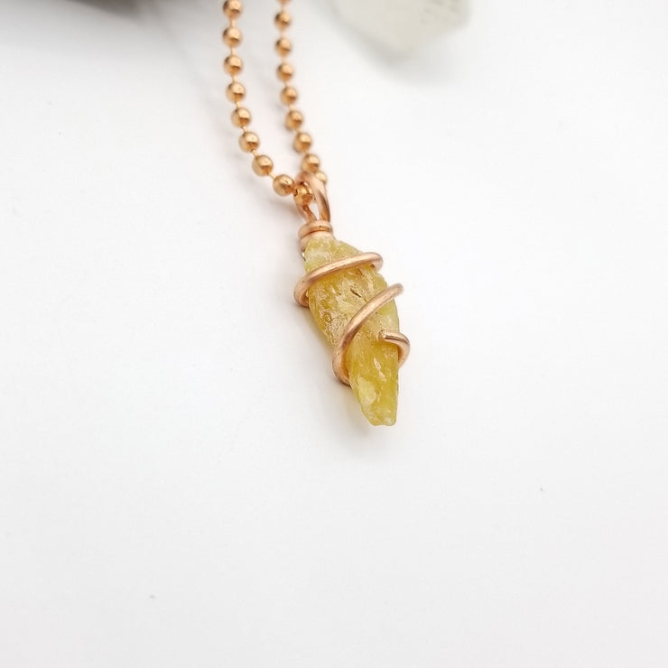 Honey Yellow Kyanite Pendant Necklace Copper Wire Wrapped