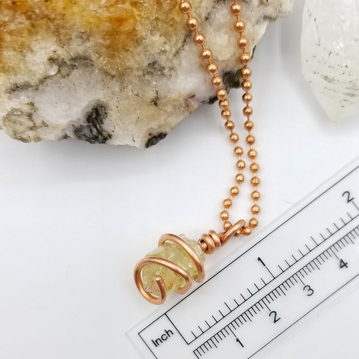 Yellow Apatite Necklace, Copper Wire Wrapped Yellow Apatite Pendant