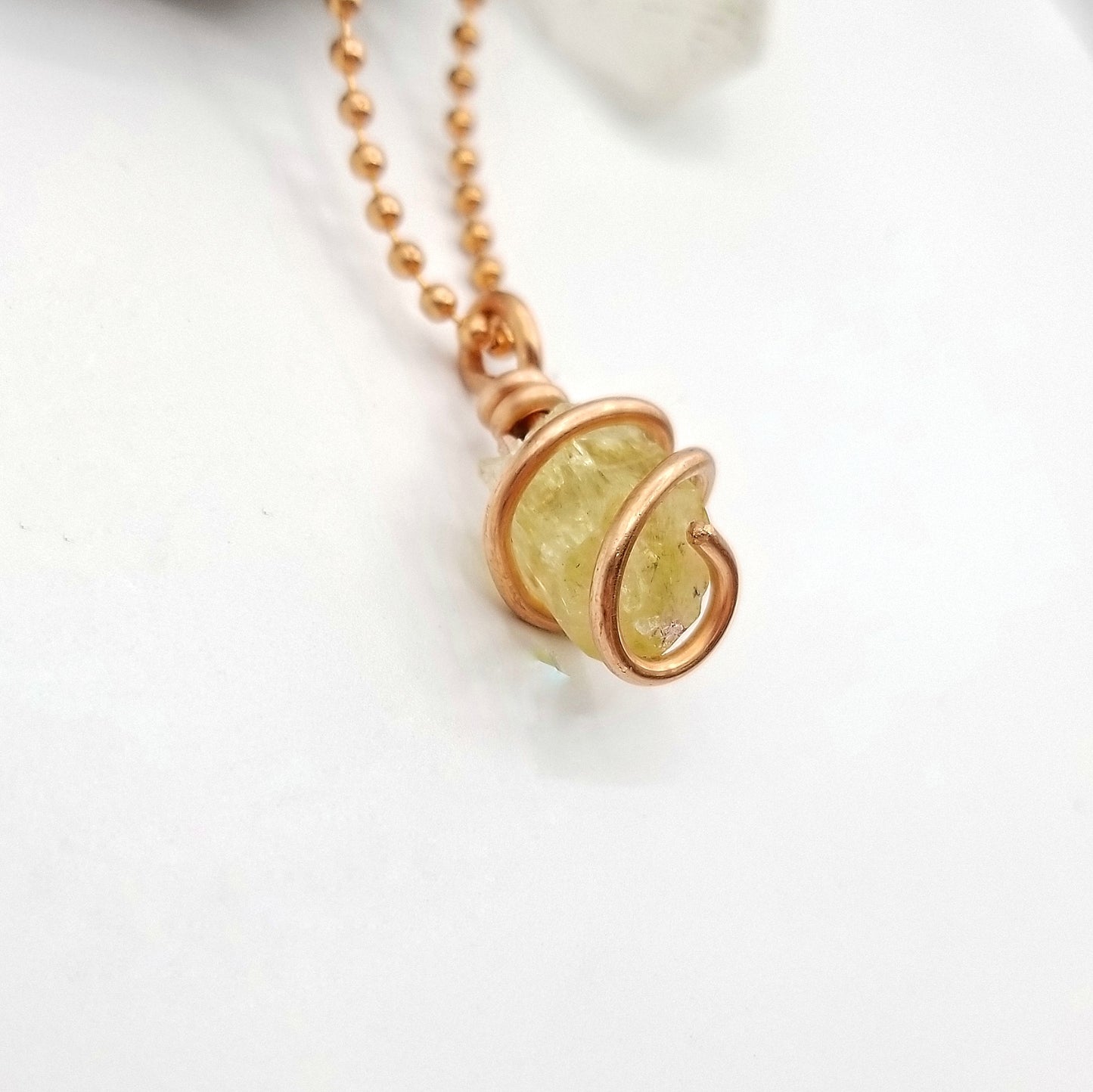 Raw Yellow Apatite Necklace, Copper Wrapped Yellow Apatite Pendant