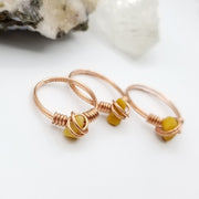 Orange Calcite Ring, Copper Wire Wrapped Ring