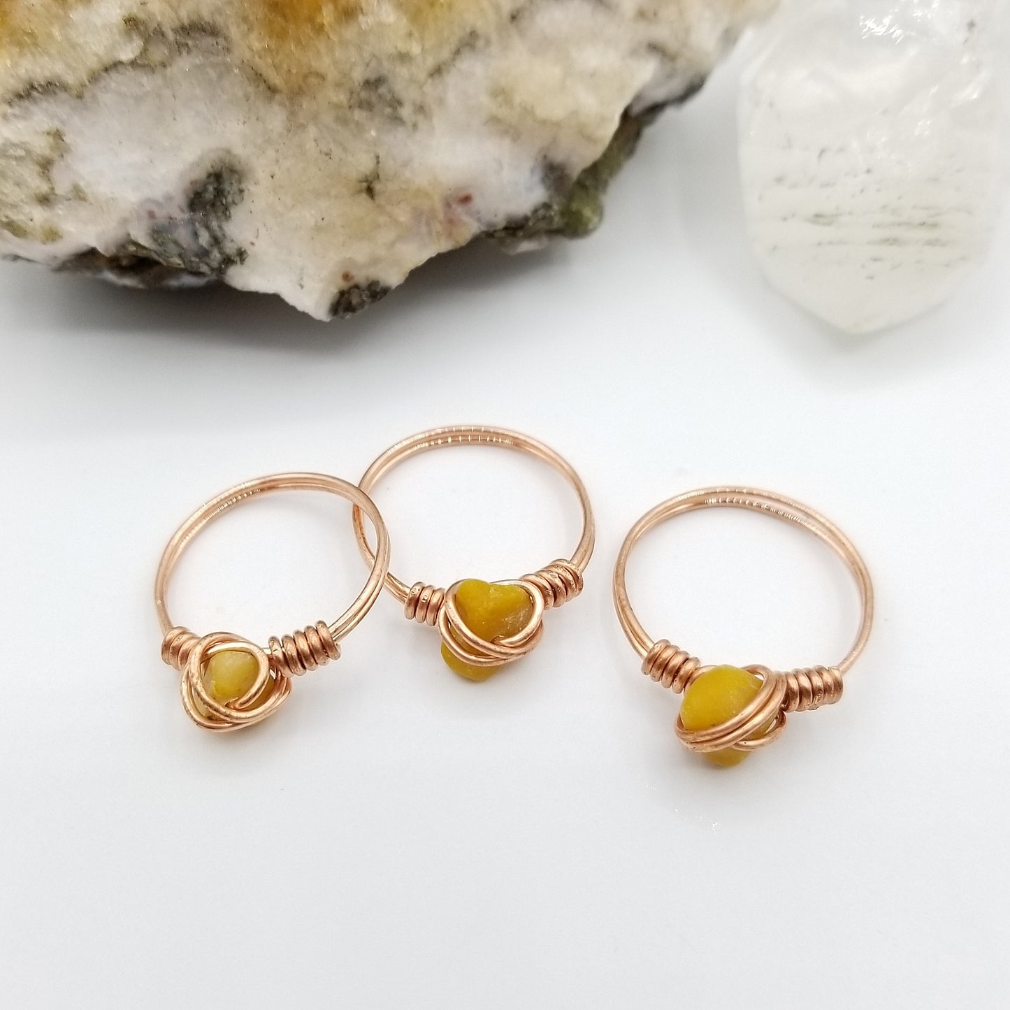 Orange Calcite Ring, Copper Wire Wrapped