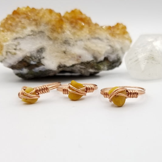 Orange Calcite Ring, Copper Wire Wrapped