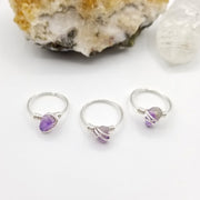 Amethyst Ring, Sterling Silver Wire Wrapped Ring