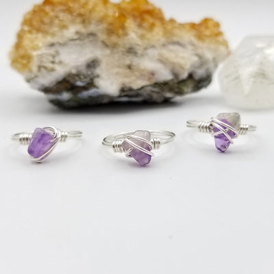 Amethyst Ring, Sterling Silver Wire Wrapped Ring
