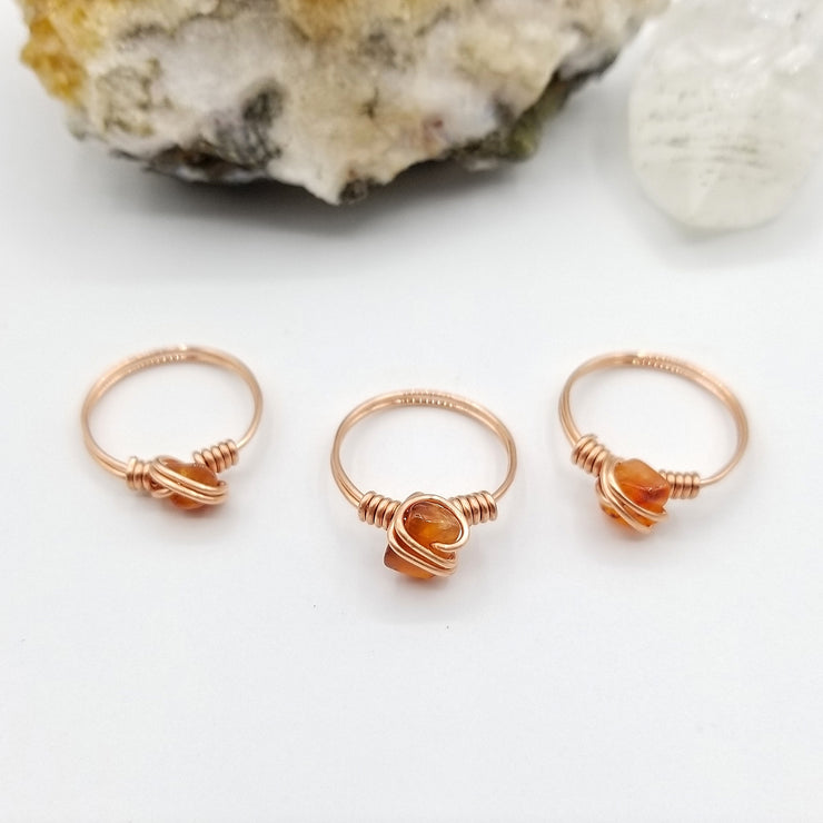 Raw Carnelian Ring, Copper Wire Wrapped Ring