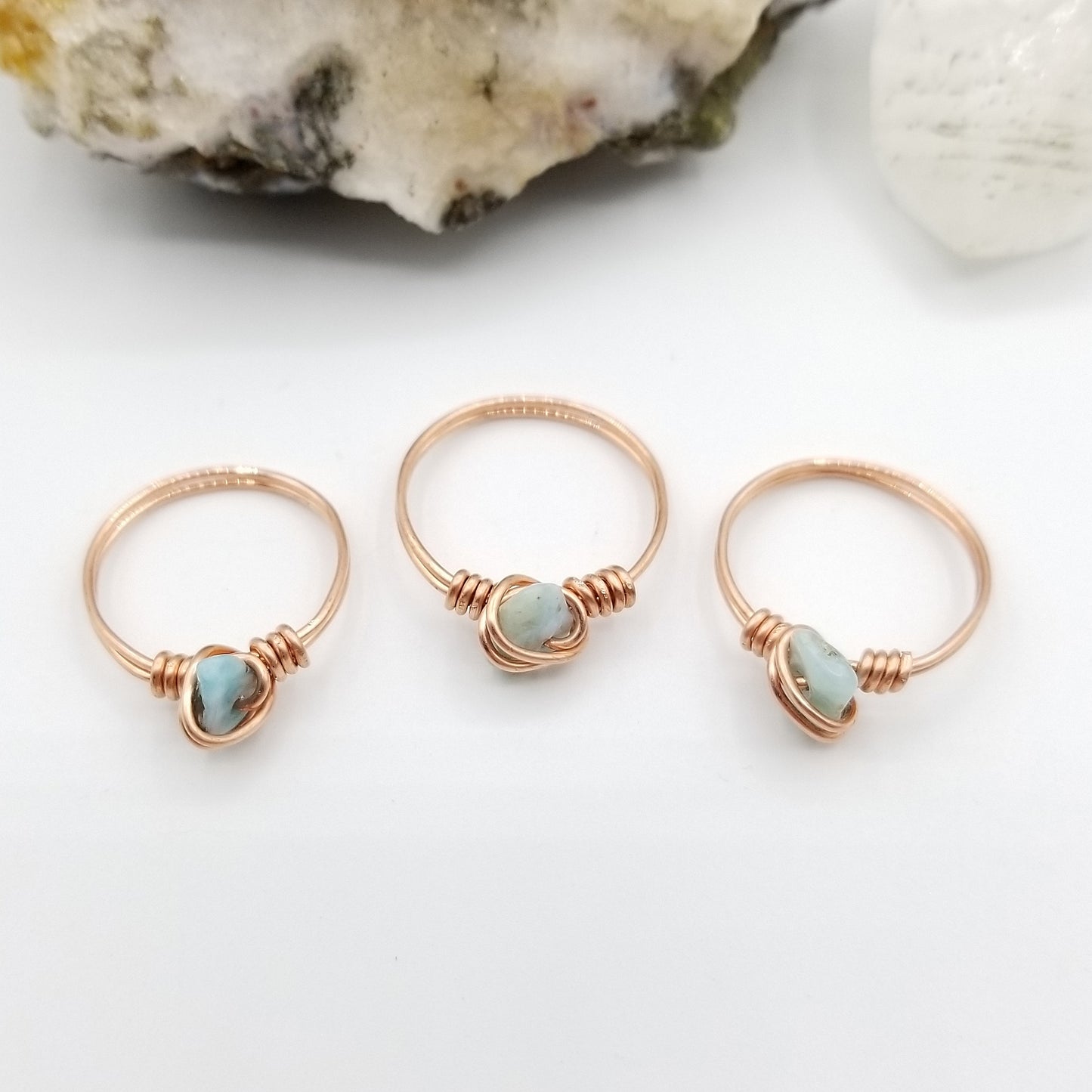 Larimar Ring, Copper Wire Wrapped Larimar