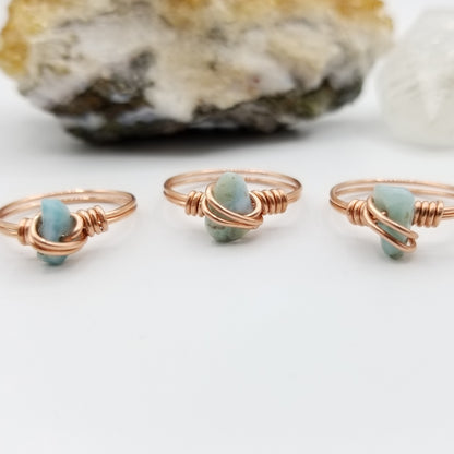 Larimar Ring, Copper Wire Wrapped Larimar