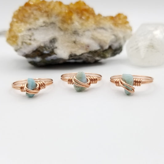 Larimar Ring, Copper Wire Wrapped Larimar