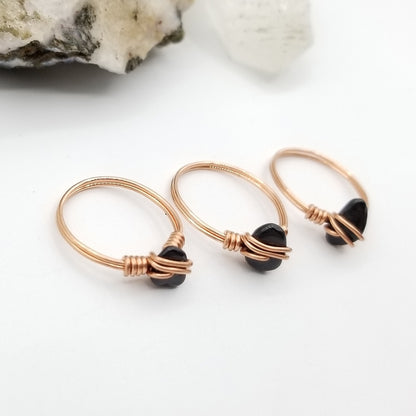 Black Tourmaline Ring, Copper Wire Wrapped Ring