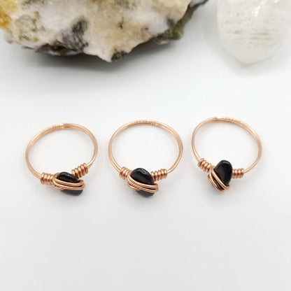 Black Tourmaline Ring, Copper Wire Wrapped Ring