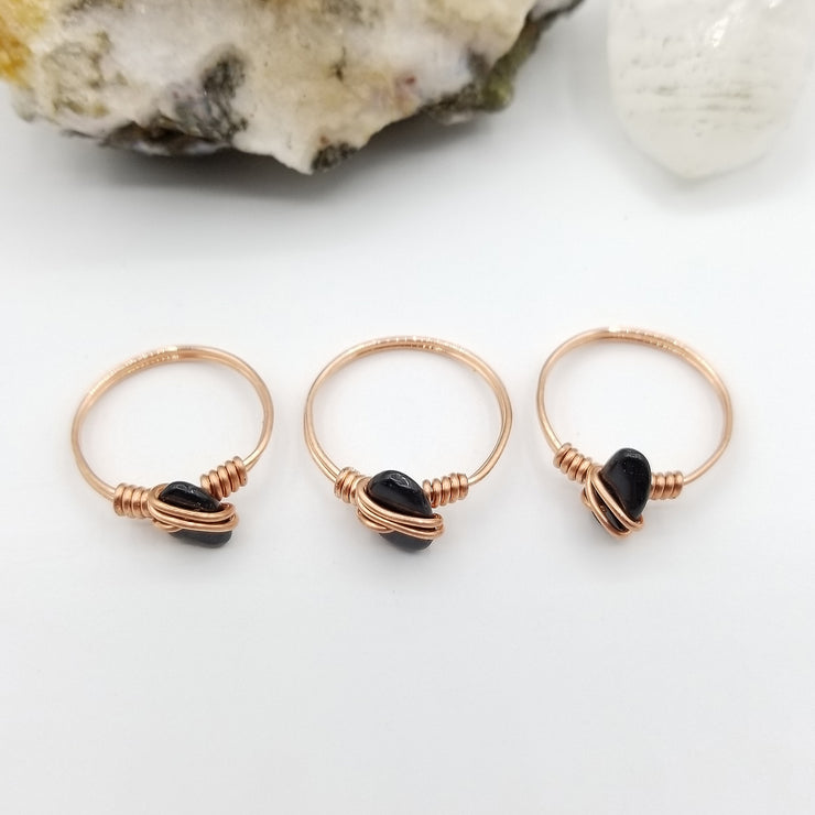 Black Tourmaline Ring Copper Wire Wrapped