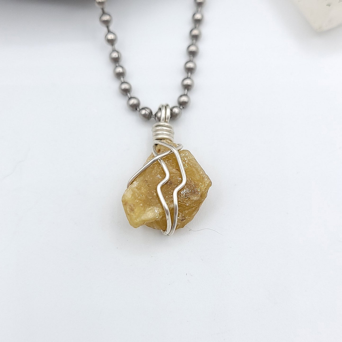 Yellow Kyanite Necklace, Silver Wire Wrapped Pendant