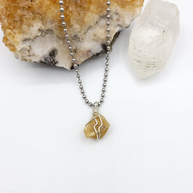 Yellow Kyanite Necklace Silver Wire Wrapped Pendant