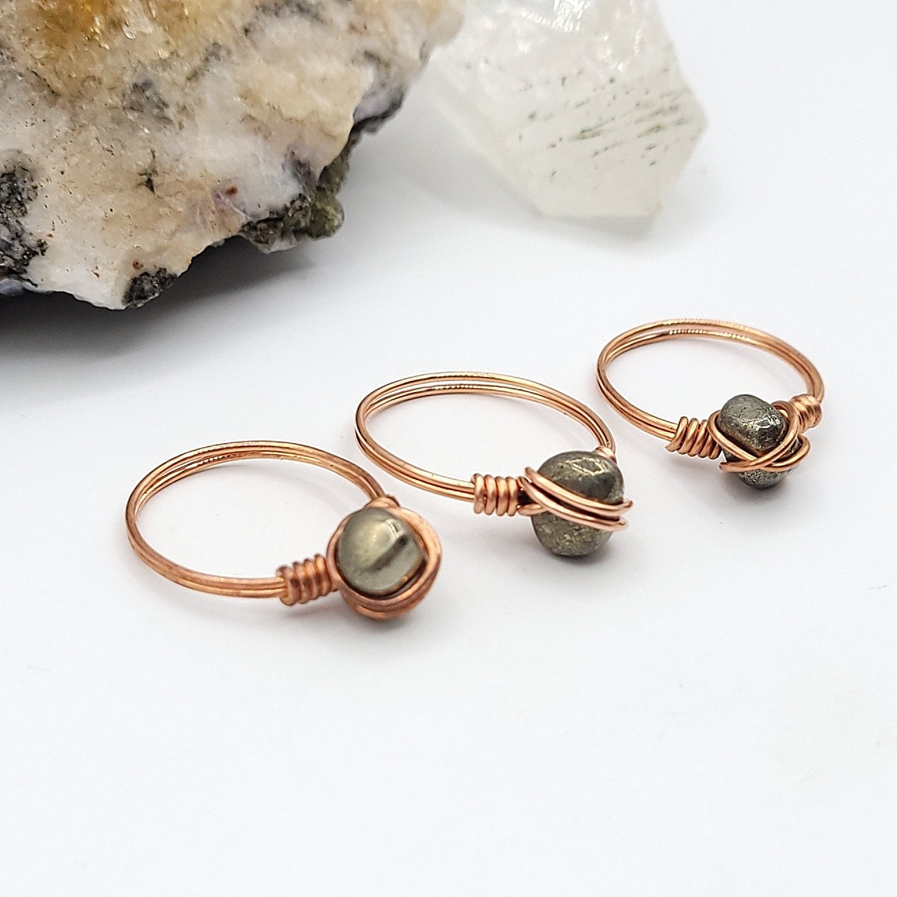 Pyrite Ring, Copper Wire Wrapped Ring