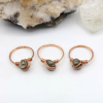 Pyrite Ring, Copper Wire Wrapped Ring