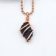 Black Tourmaline Necklace, Copper Wire Wrapped Black Tourmaline Pendant
