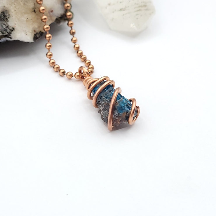 Blue Apatite Necklace, Copper Blue Apatite Pendant