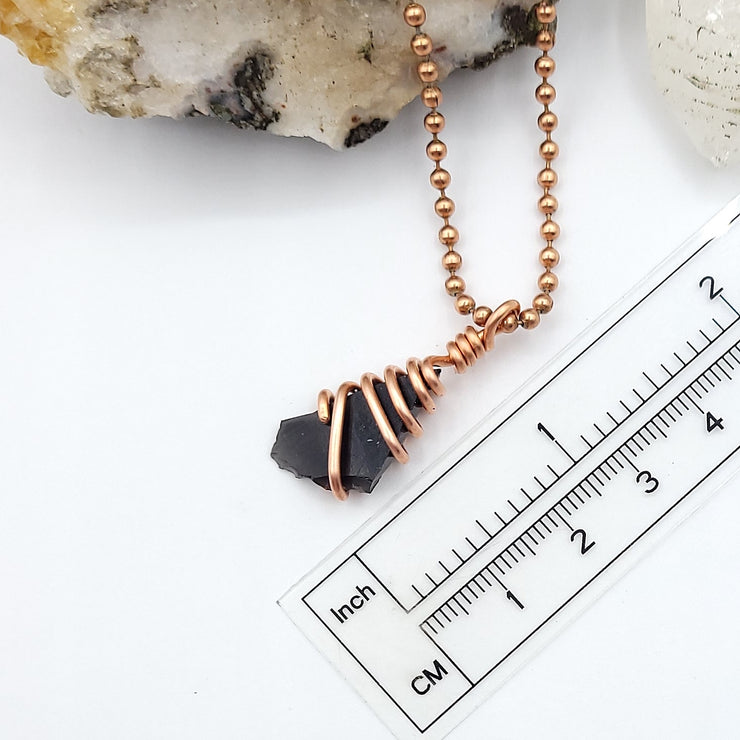 Black Obsidian Crystal Necklace, Copper Wire Wrapped Obsidian Pendant