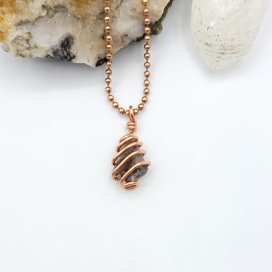 Raw Smoky Quartz Necklace, Copper Smoky Quartz Pendant