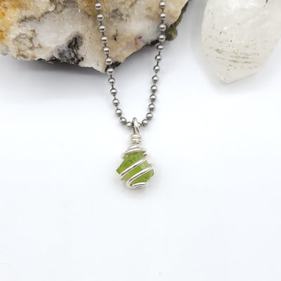 Peridot Crystal Necklace, August Birthstone Pendant