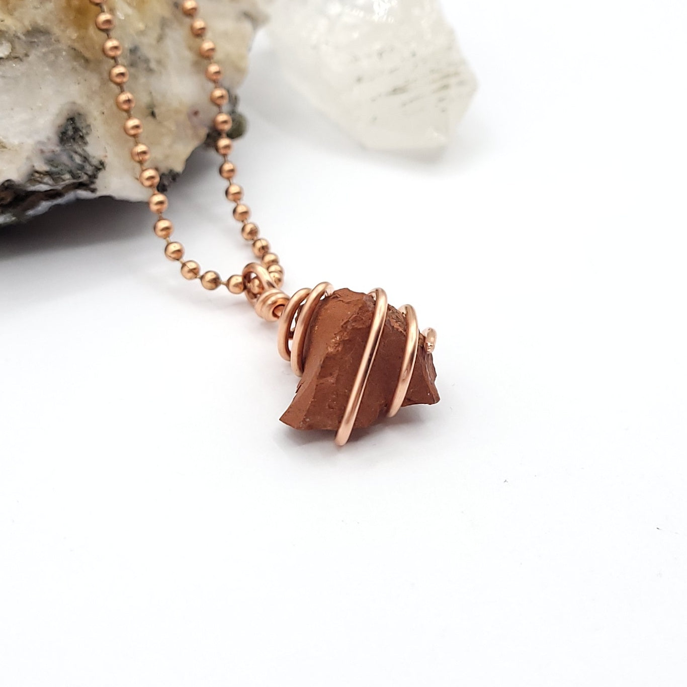 Raw Red Jasper Crystal Necklace in Copper Wire