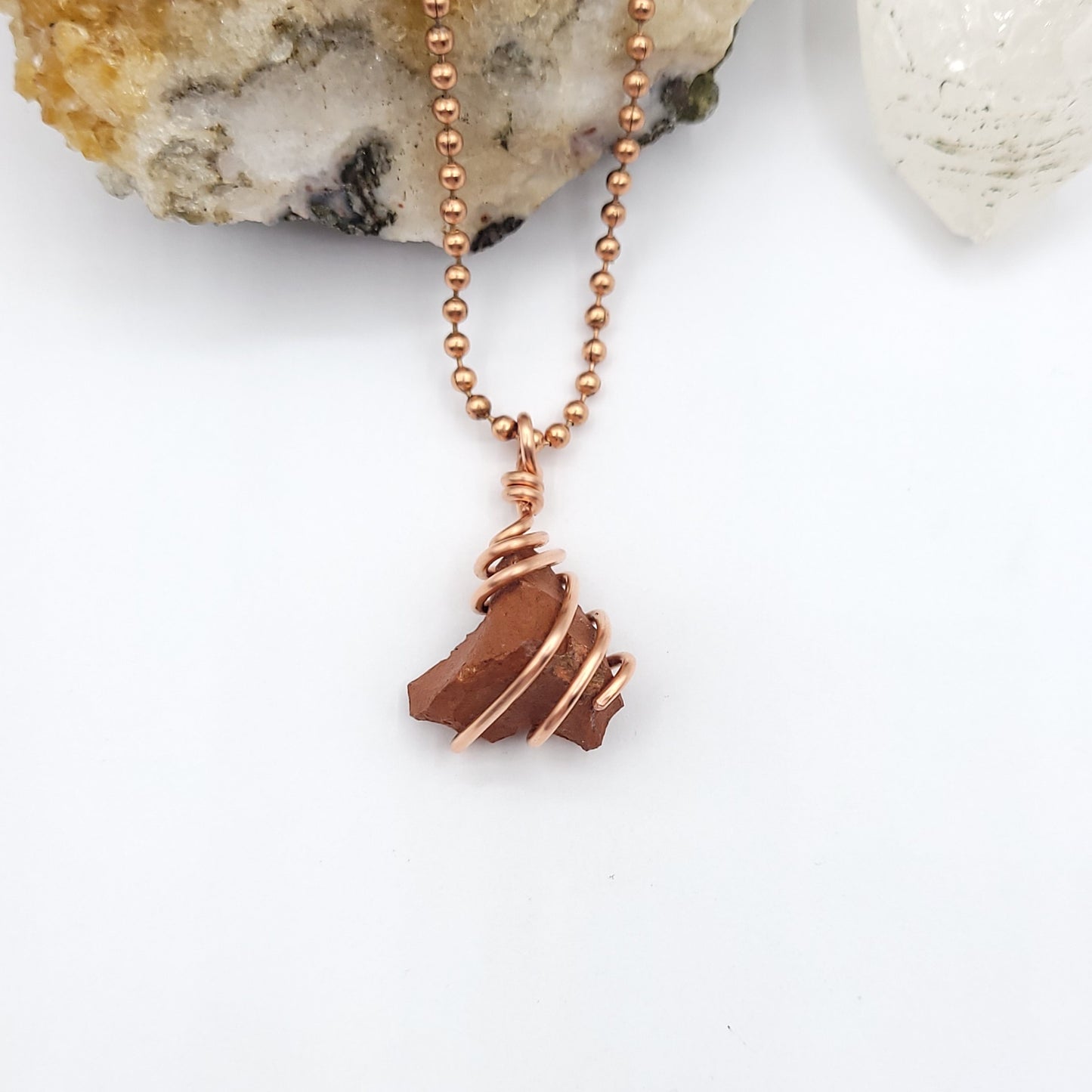 Raw Red Jasper Crystal Necklace in Copper Wire