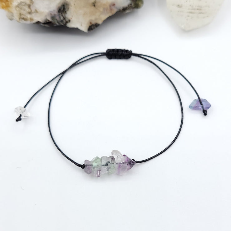 Fluorite Bracelet, Adjustable Crystal Bead Bracelet