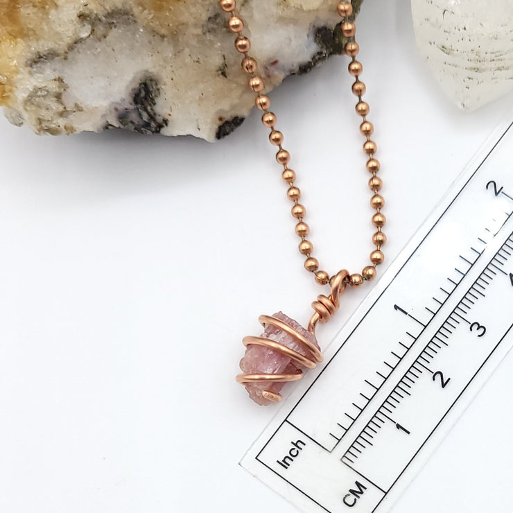 Raw Pink Tourmaline Necklace, Copper Wire Pink Tourmaline Pendant