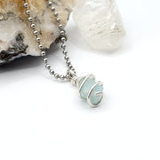 Raw Aquamarine Necklace, Silver Wire Wrapped Aquamarine Pendant