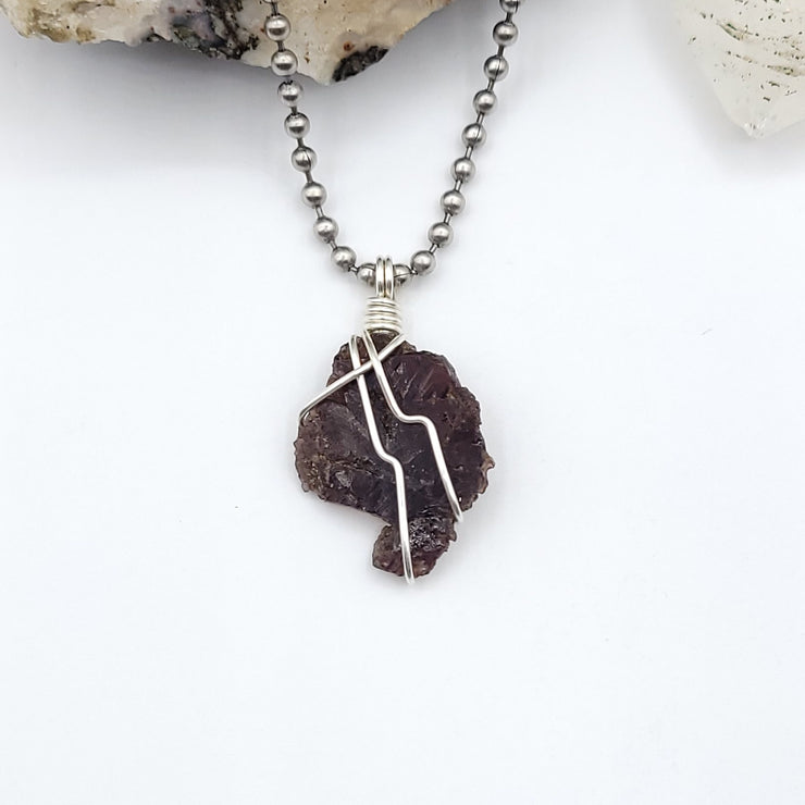 Axinite Necklace, Silver Wire Wrapped Root Beer Axinite Pendant