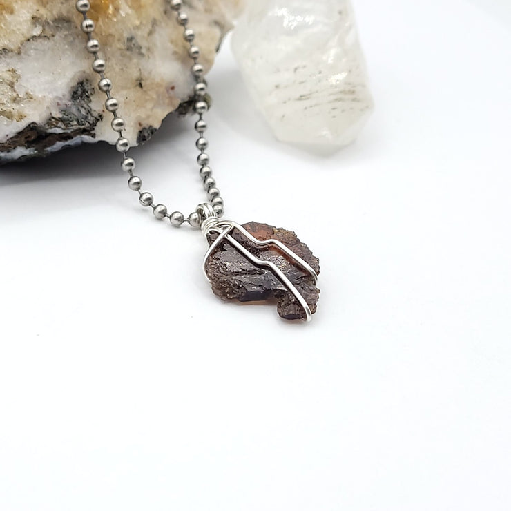 Axinite Necklace, Silver Wire Wrapped Root Beer Axinite Pendant