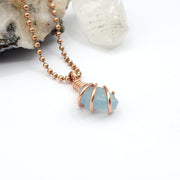 Aquamarine Necklace, Copper Wire Wrapped Aquamarine Pendant