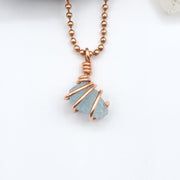 Aquamarine Necklace, Copper Wire Wrapped Aquamarine Pendant