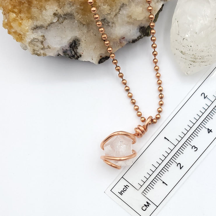 Apophyllite Crystal Necklace, Copper Wire Wrapped Apophyllite Pendant