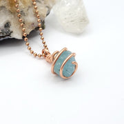 Aquamarine Crystal Necklace, Copper Wire Wrapped Aquamarine Pendant