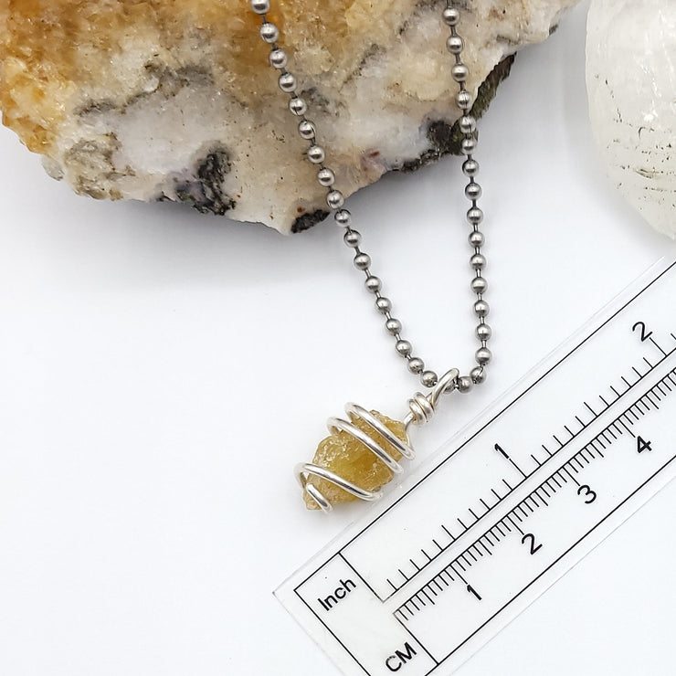 Raw Yellow Kyanite Necklace, Silver Wire Yellow Kyanite Pendant