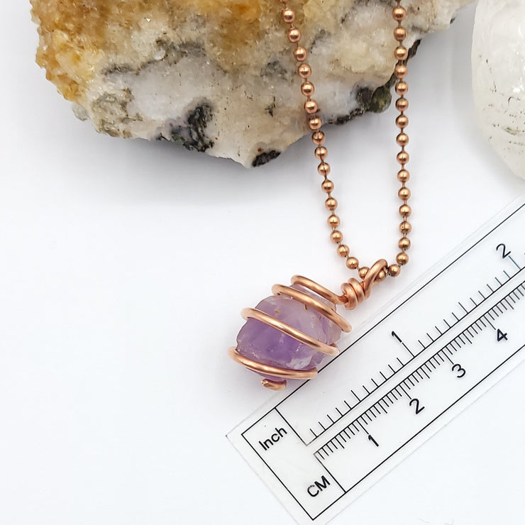 Raw Amethyst Necklace, Copper Wire Amethyst Pendant