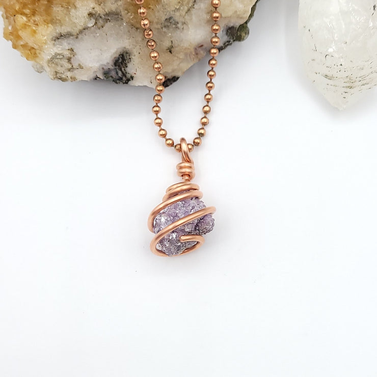 Lepidolite Necklace, Copper Wire Lepidolite Pendant