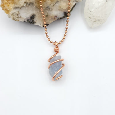 Celestite Necklace, Copper Wire Celestite Pendant