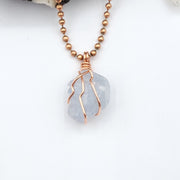 Raw Celestite Necklace, Copper Wire Celestite Pendant