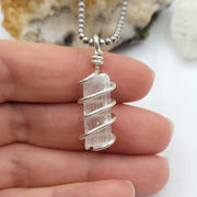 Selenite Necklace, Silver Wire Selenite Pendant
