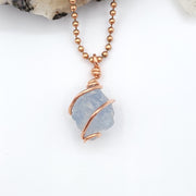 Celestite Necklace, Copper Wire Celestite Pendant