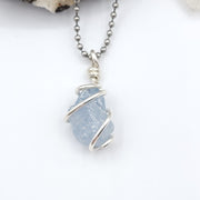 Celestite Necklace, Silver Wire Wrapped Celestite Pendant