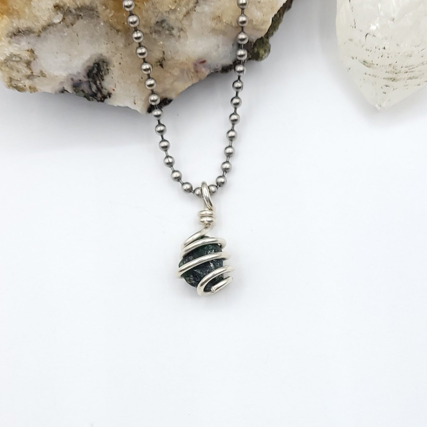 raw Emerald Necklace in Silver Wire