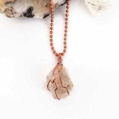 Herkimer Diamond Necklace, Copper Wire Wrapped Herkimer Pendant