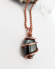 Hematite Necklace, Copper Wire Wrapped Hematite Pendant