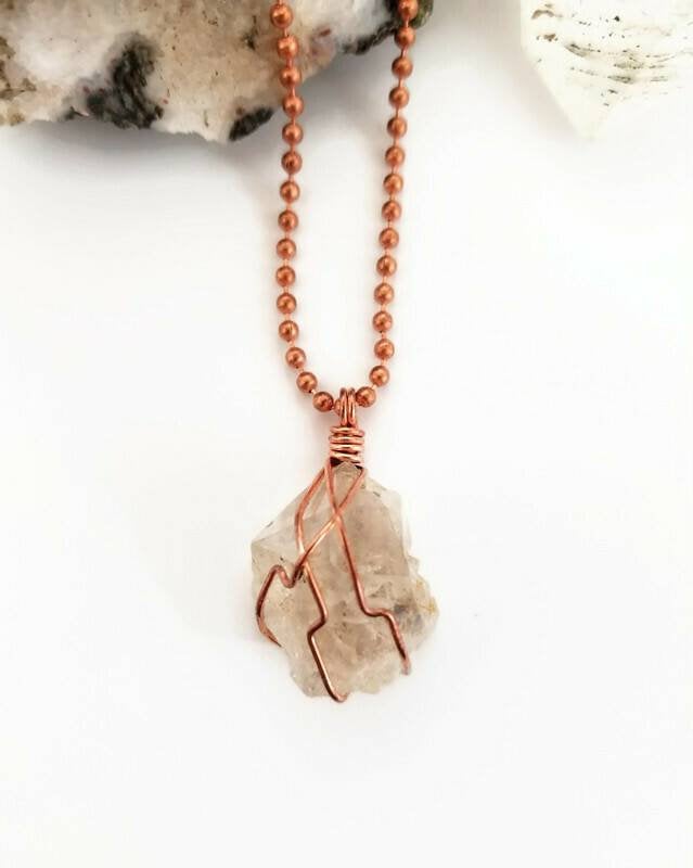 Herkimer Diamond Necklace, Copper Wire Wrapped Herkimer Pendant