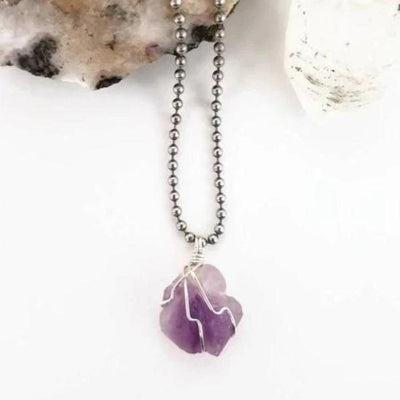 Amethyst Necklace, Silver Wire Wrapped Amethyst Pendant
