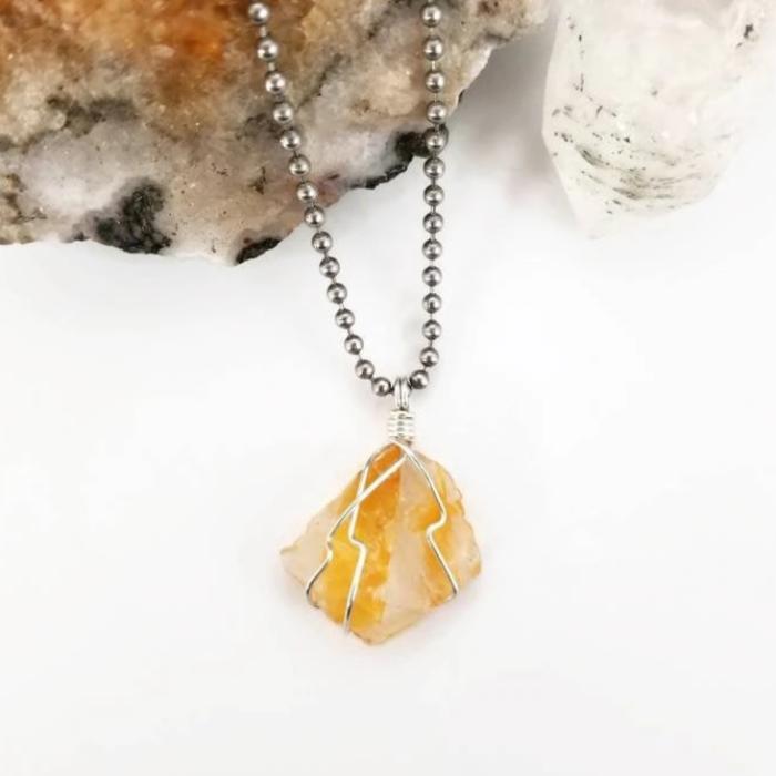 Golden Herkimer Diamond Quartz Necklace, Silver Jewelry Wire Wrapped Golden Healer Pendant